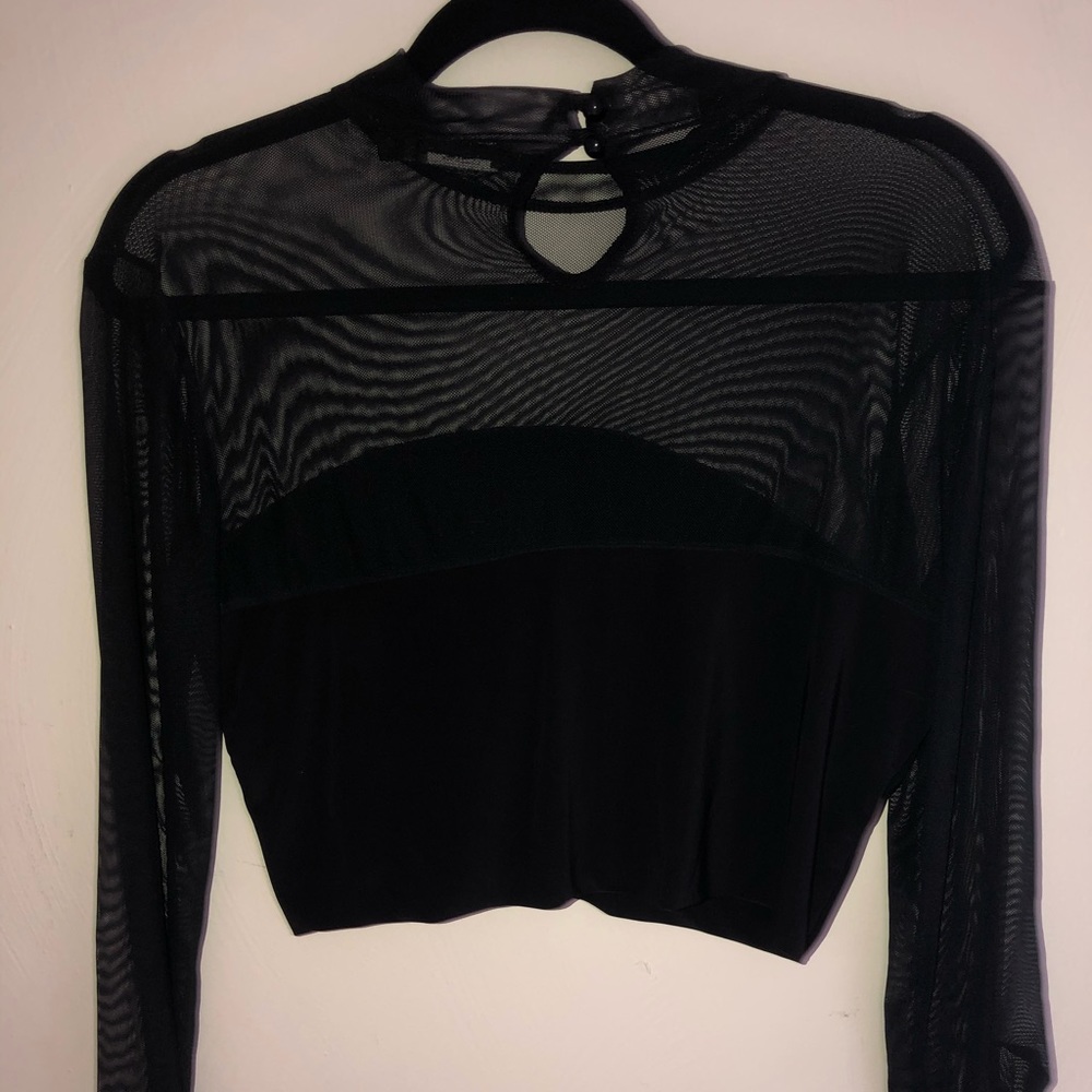 Black Mesh Long Sleeve Crop Top Nasty Gal